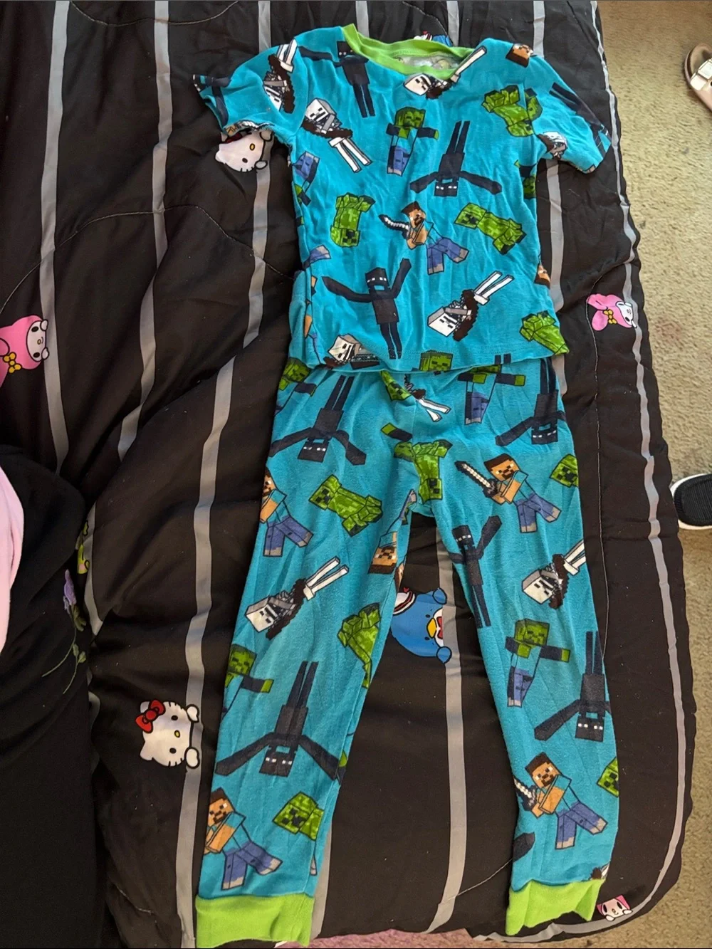 Unbranded Kids Blue Minecraft Character Footie Pajama Set